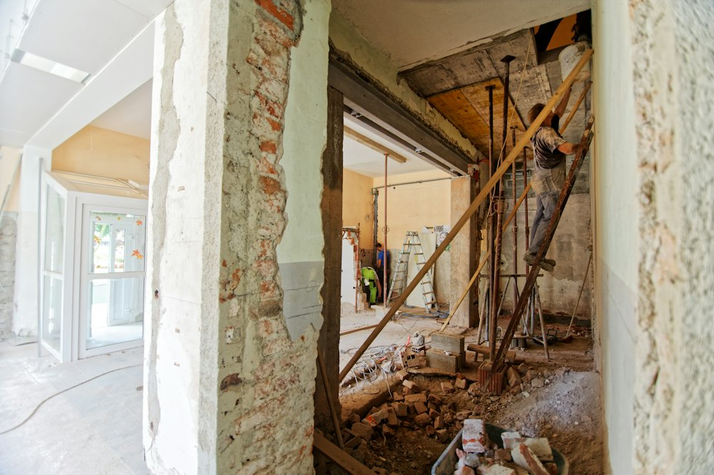 Interior stripped to structure during restoration