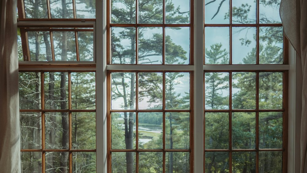 Large wood-framed windows